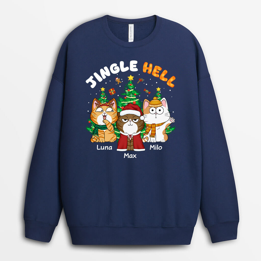 1364WUS2 personalized jingle hell christmas cat sweatshirt