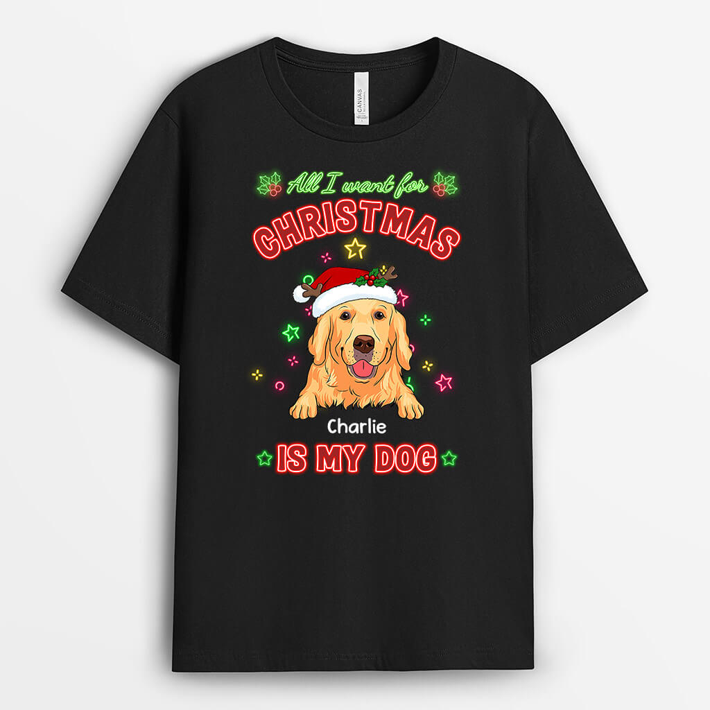 1368AUS1 personalized all i want for christmas is my dog t shirt