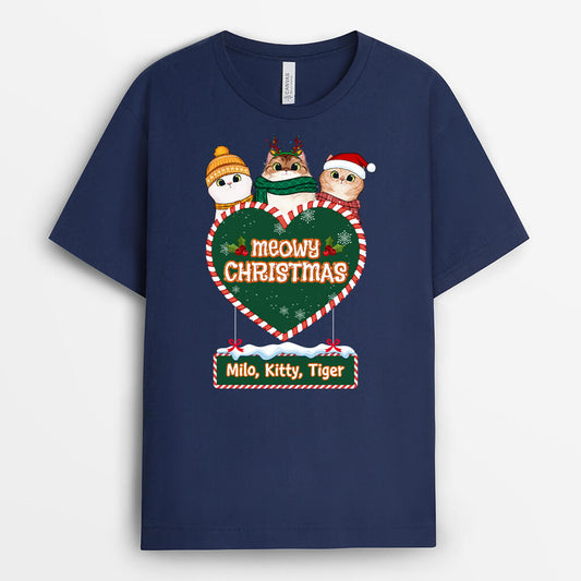 1385AUS2 personalized meowy christmas for cat lovers t shirt