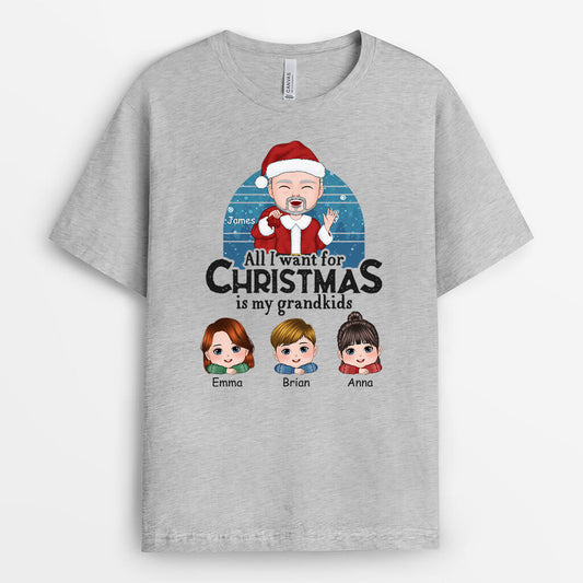 1389AUS2 personalized all i want for christmas is my grandkids t shirt