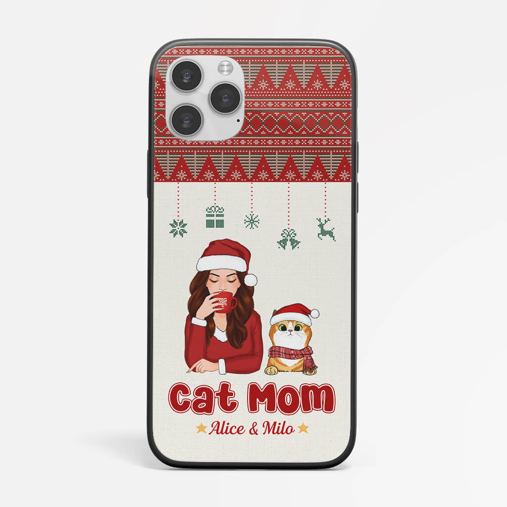 Personalized Christmas Cat Mom iPhone 13 Phone Case