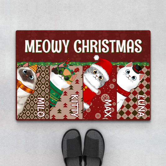 1401DUS1 personalized merry christmas cat door mat