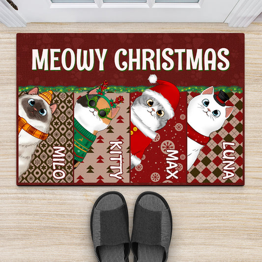 1401DUS2 personalized merry christmas cat door mat