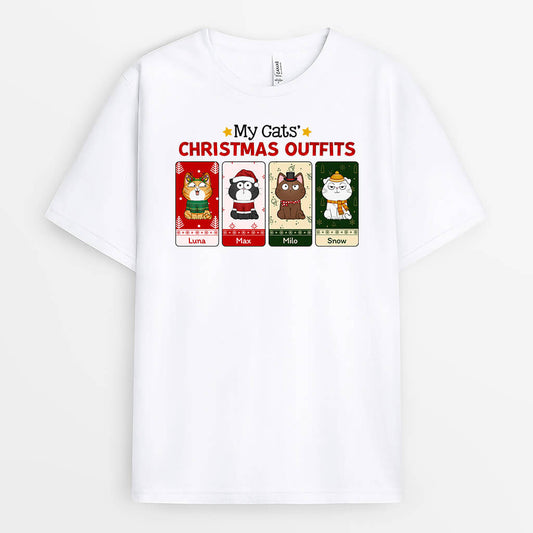 1402AUS1 personalized my cats christmas outfits t shirt
