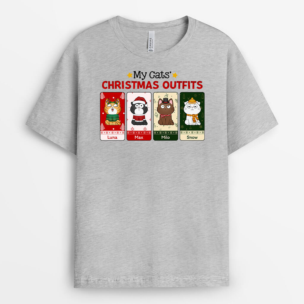 1402AUS2 personalized my cats christmas outfits t shirt