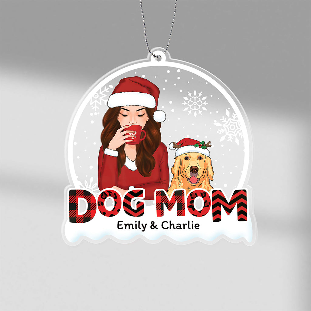 1408OUS1 personalized dog mom red patterned christmas ornament