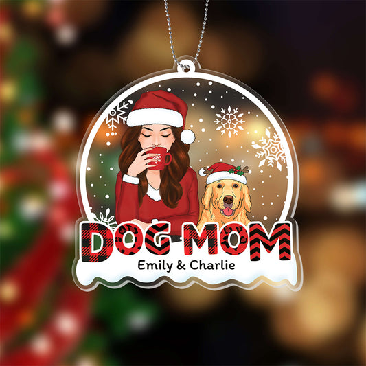 1408OUS2 personalized dog mom red patterned christmas ornament