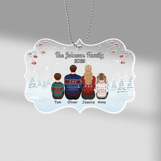 1412OUS1 personalized family back view in snow ornament