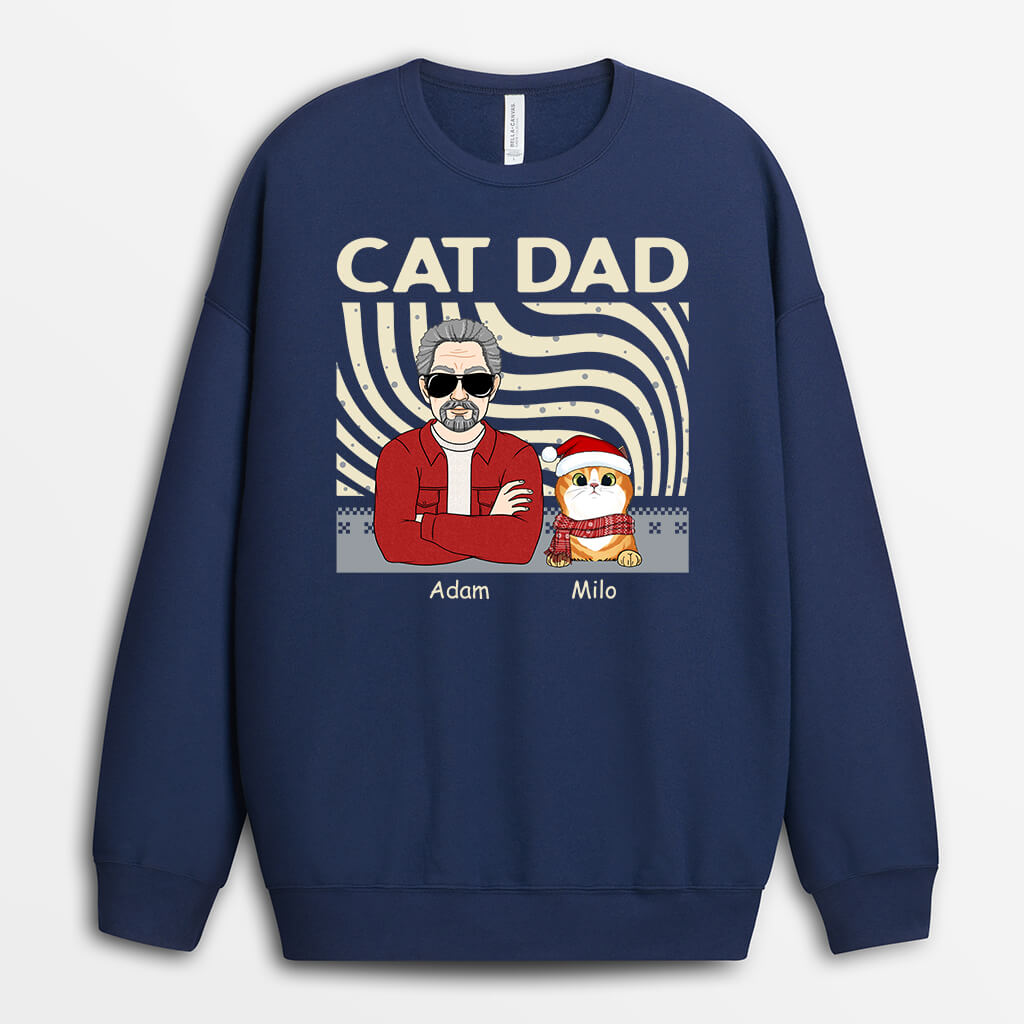 1413WUS2 personalized cat dad christmas sweatshirt