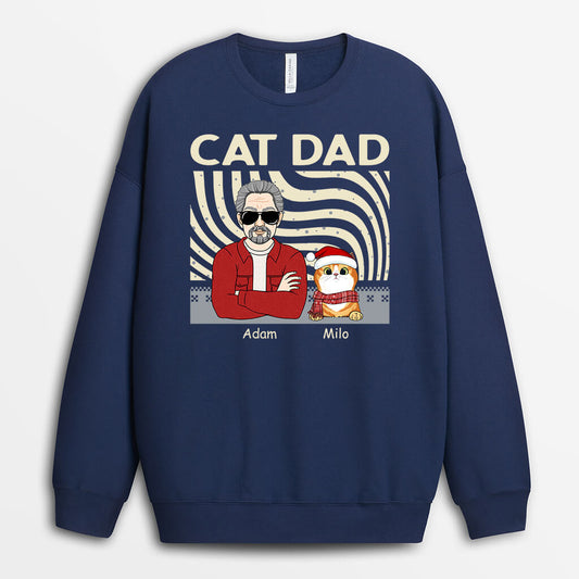 1413WUS2 personalized cat dad christmas sweatshirt