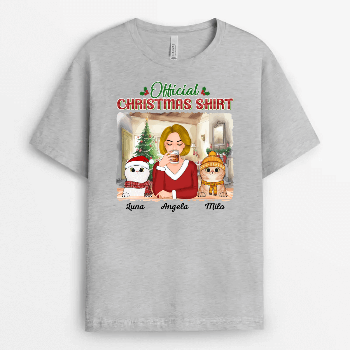 1432AUS1 personalized official christmas outfit cat t shirt_1