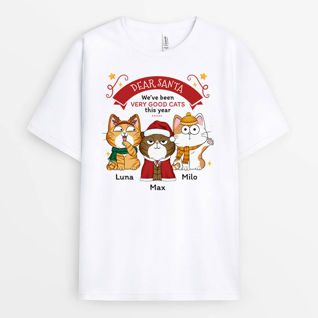 1436AUS1 personalized dear santa we_ve been very good cats this year t shirt