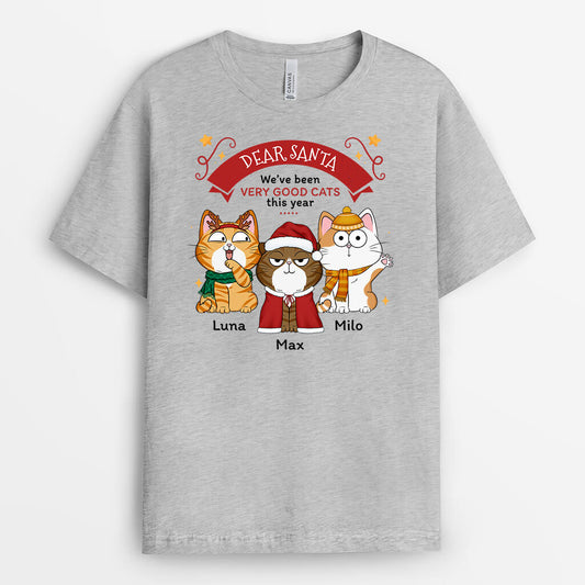 1436AUS2 personalized dear santa we_ve been very good cats this year t shirt