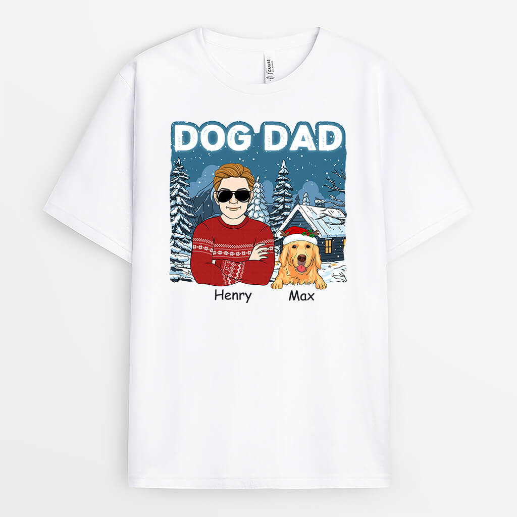 1437AUS1 personalized dog dad christmas t shirt