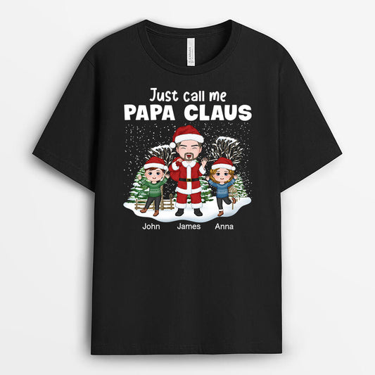 1440AUS1 personalized just call me papa claus with kids t shirt