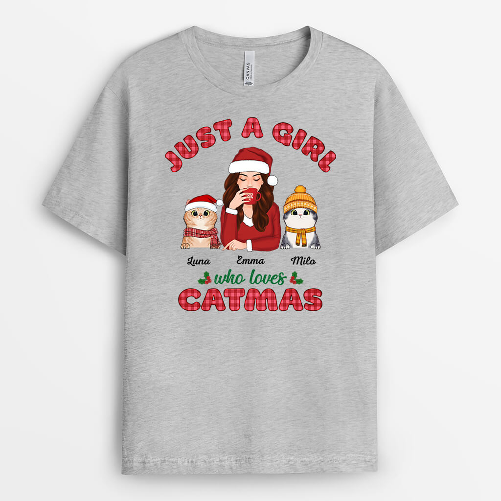 1442AUS2 personalized just a woman who loves catmas t shirt