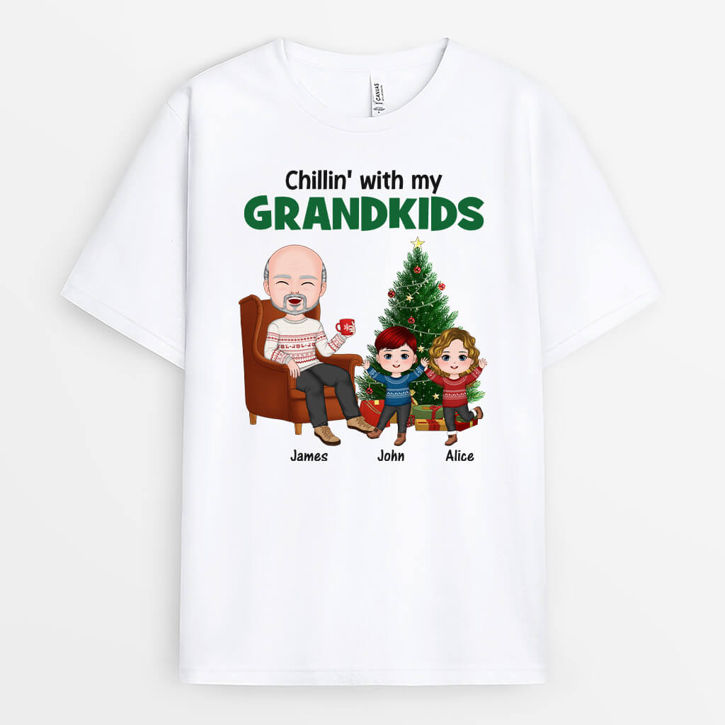 1445AUS1 personalized chillin with my grandkids christmas t shirt