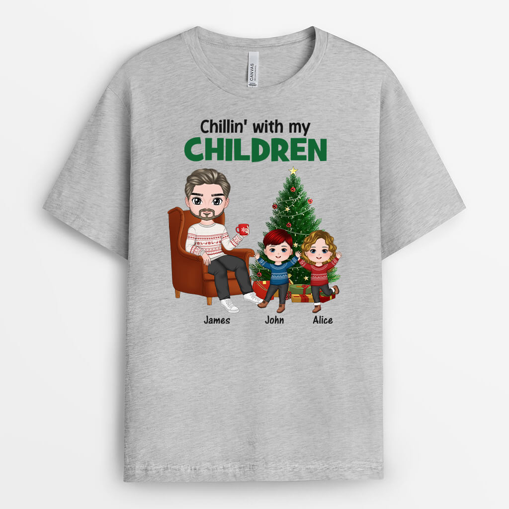 1445AUS2 personalized chillin with my grandkids christmas t shirt