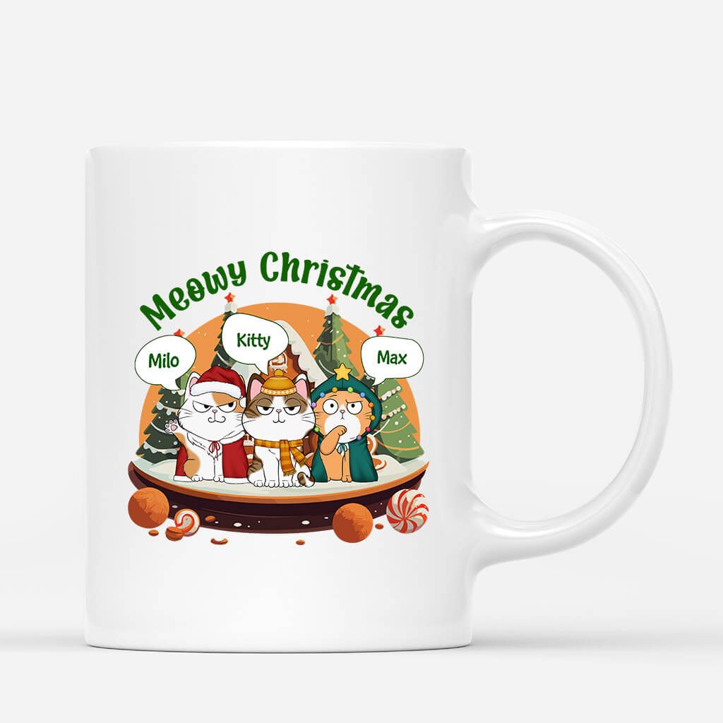 1446MUS1 personalized meowy christmas with cookie house mug