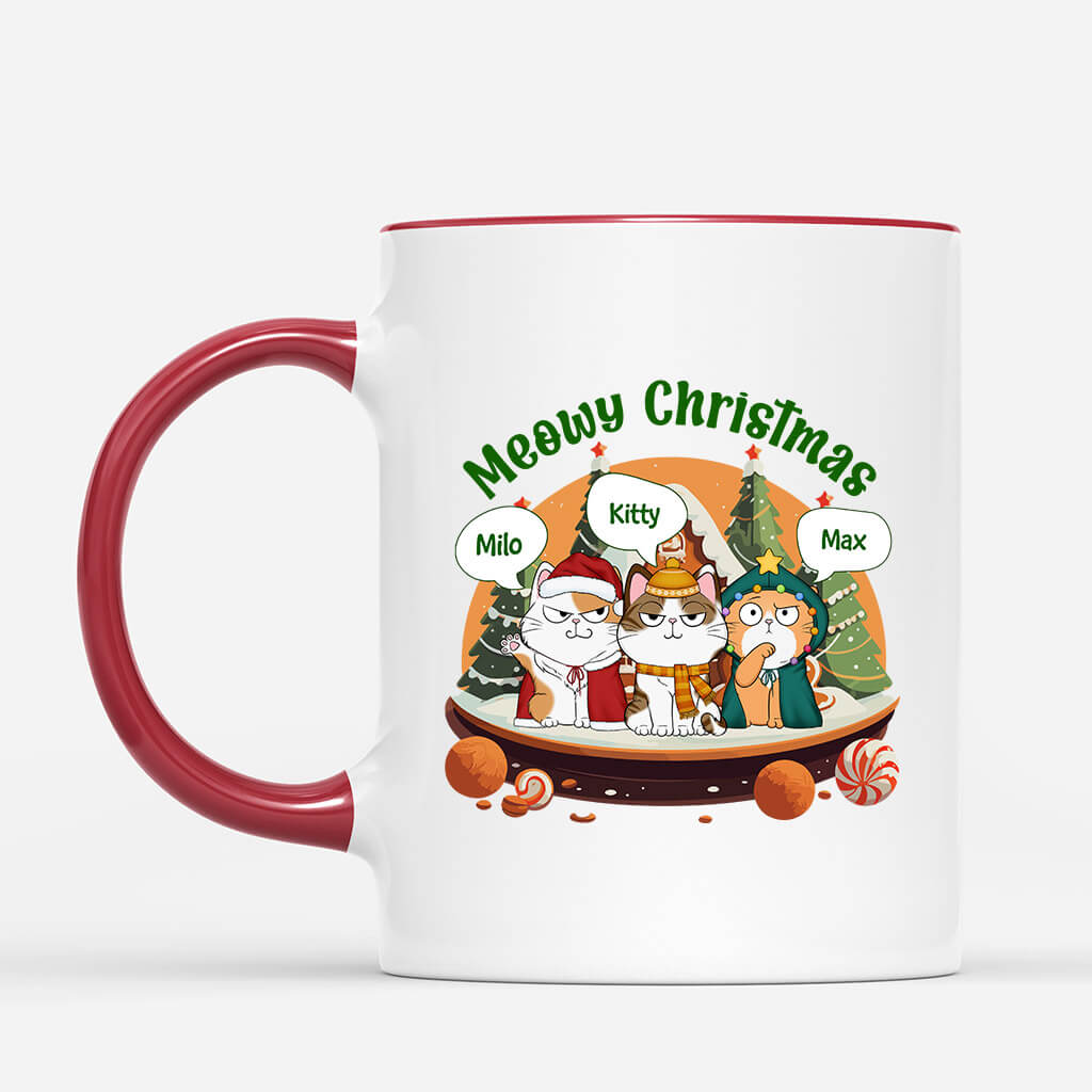 1446MUS2 personalized meowy christmas with cookie house mug