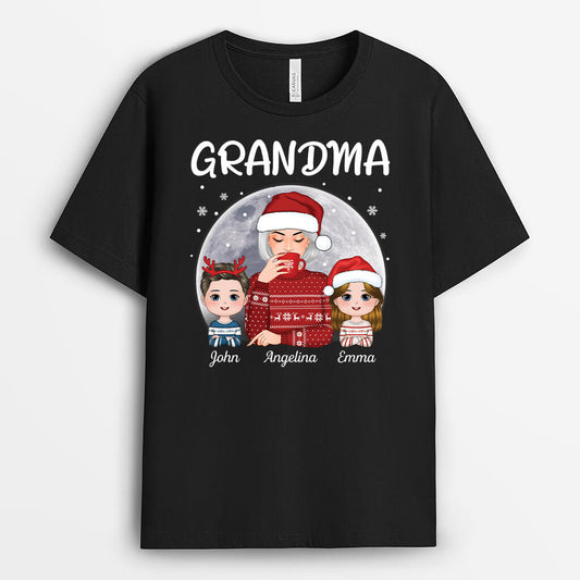 1458AUS1 personalized grandma with kids christmas t shirt