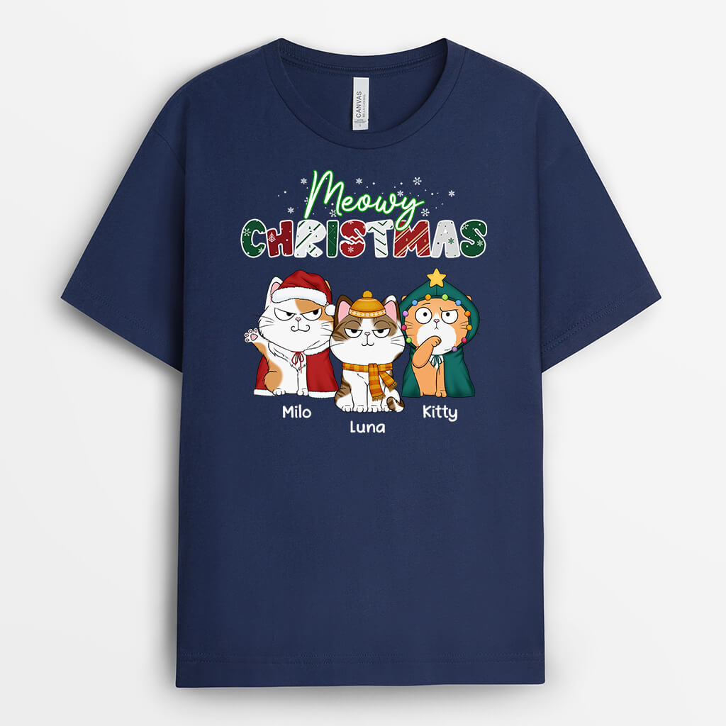1466AUS2 personalized meowy christmas t shirt