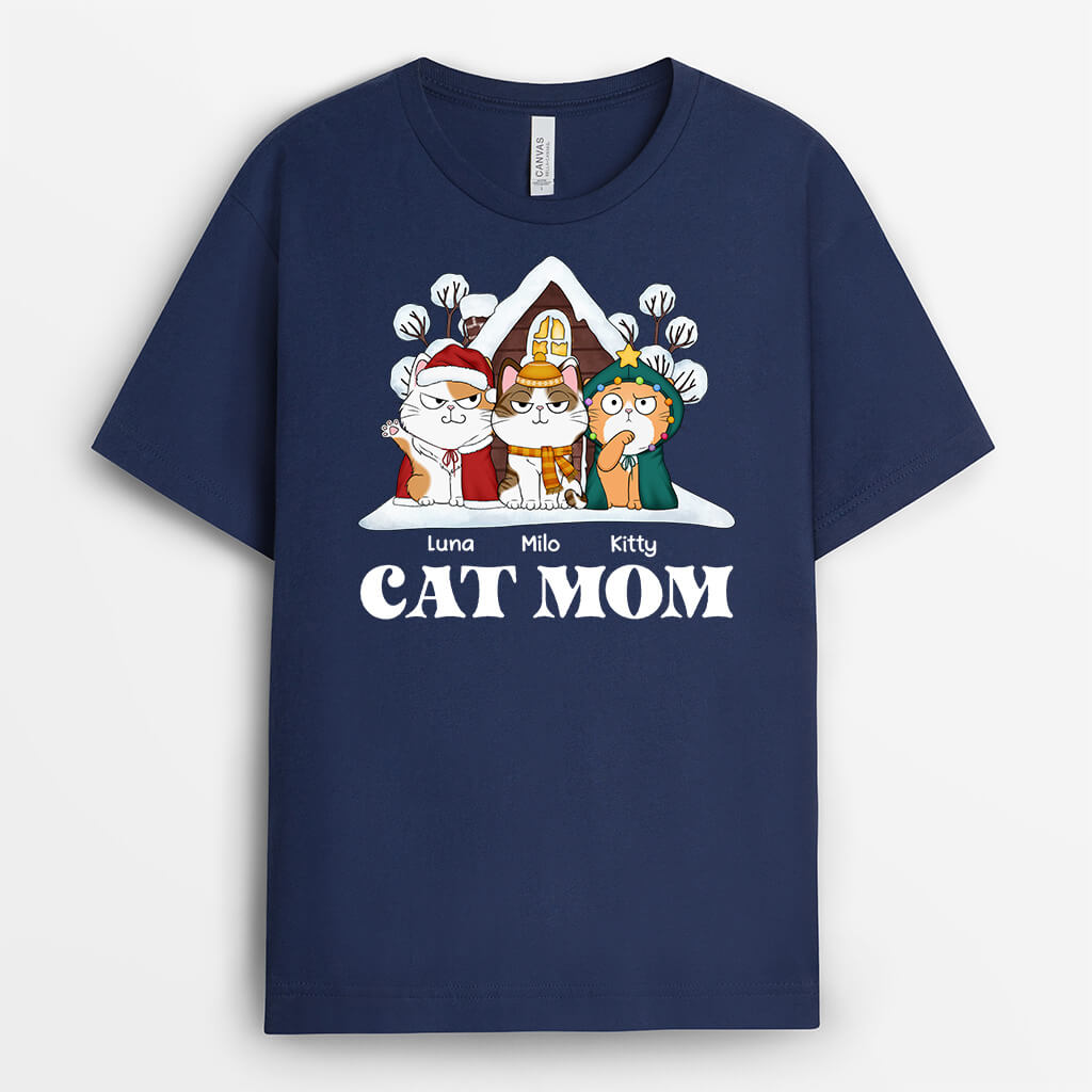 1467AUS2 personalized cat mom cat dad christmas house t shirt