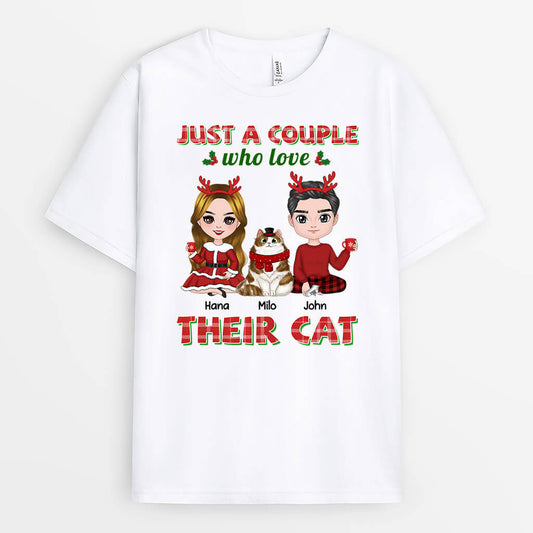 1471AUS2 personalized just a couple who love their cat christmas t shirt