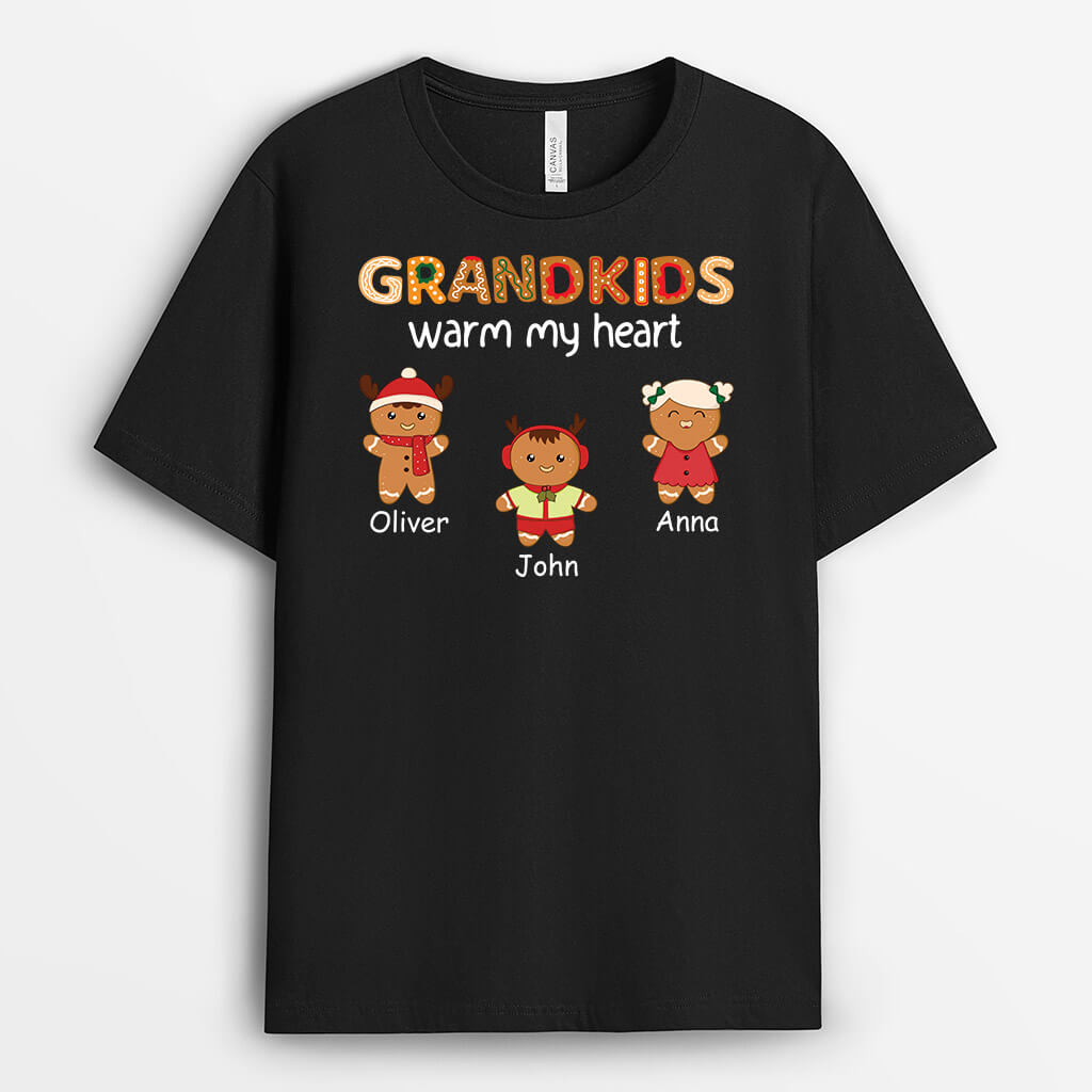 1472AUS1 personalized grandkids warm my heart gingerbread t shirt