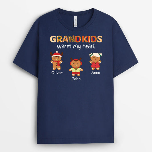 1472AUS2 personalized grandkids warm my heart gingerbread t shirt