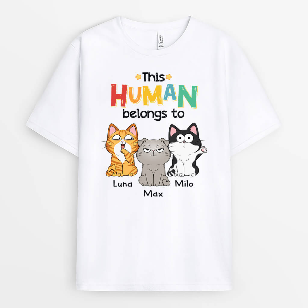 1481AUS1 personalized this human belongs to cats t shirt