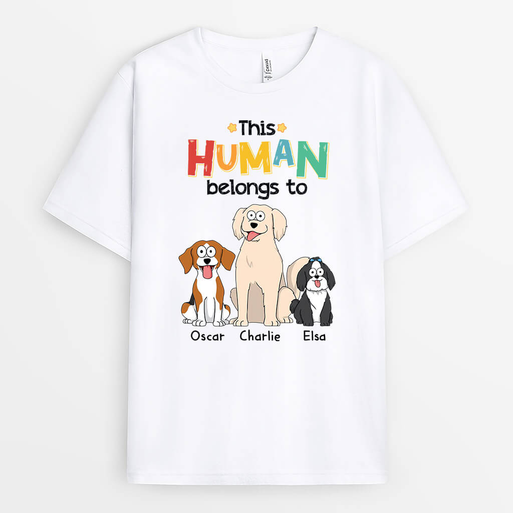 1481AUS1 personalized this human belongs to dogs t shirt