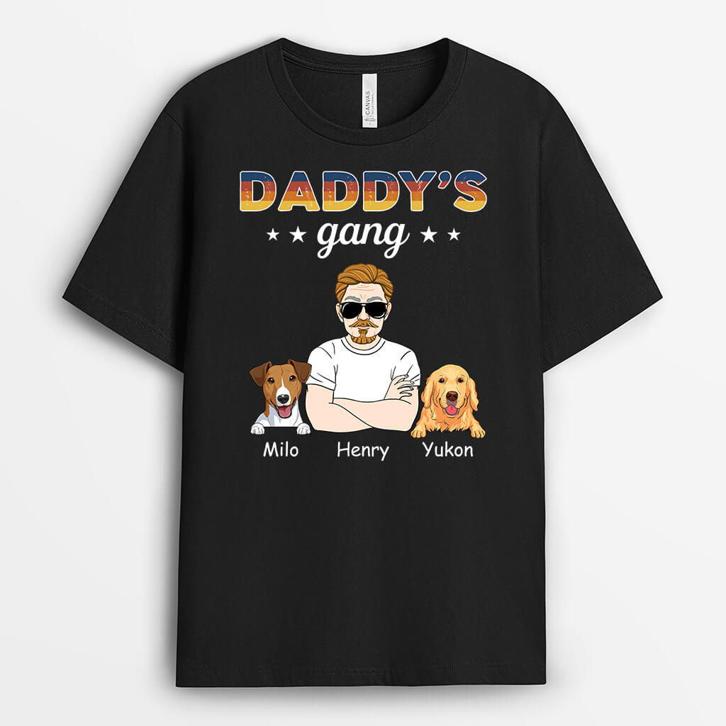 1486AUS1 personalized daddys gang with dog t shirt
