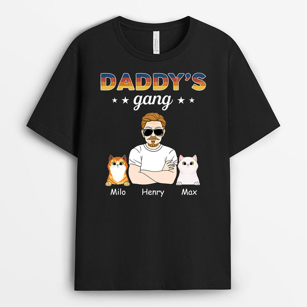 1486AUS2 personalized daddys gang with cat t shirt