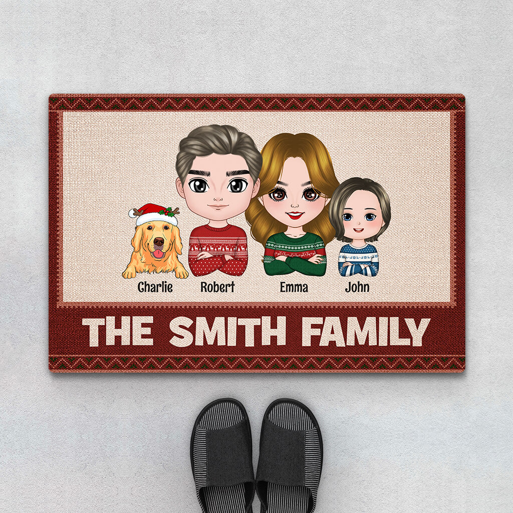 1494DUS1 personalized the family christmas doormat