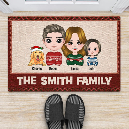 1494DUS2 personalized the family christmas doormat