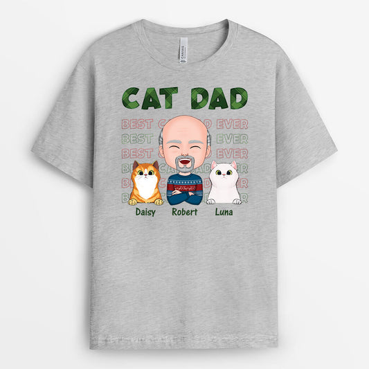 1496AUS1 personalized cat dad christmas t shirt