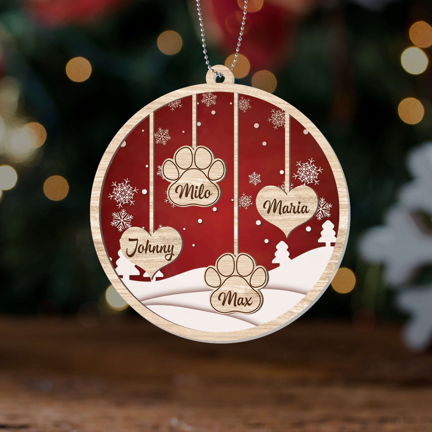 1500OUS2 personalized family ornament with heart and paw print ornament