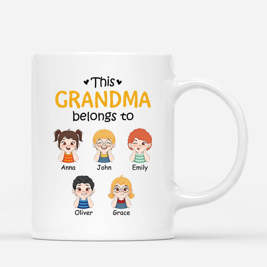 1517MUS1 personalized this grandma belongs to kids with hands on chin mug