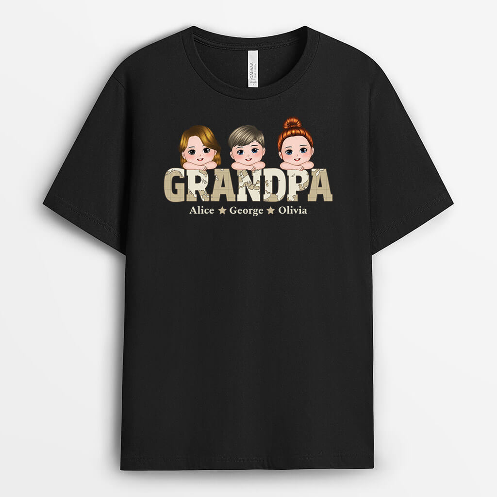 1525AUS1 personalized papa with cute kids t shirt