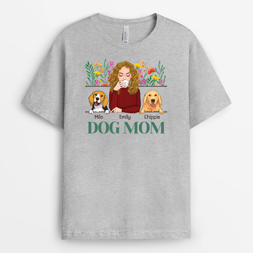 1534AUS1 personalized dog mom with flowers t shirt