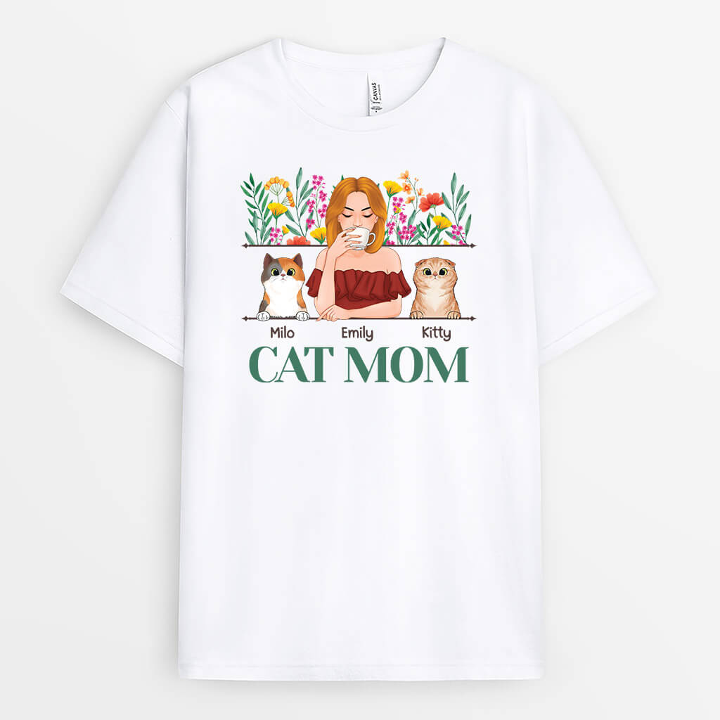 1534AUS2 personalized cat mom with flowers t shirt