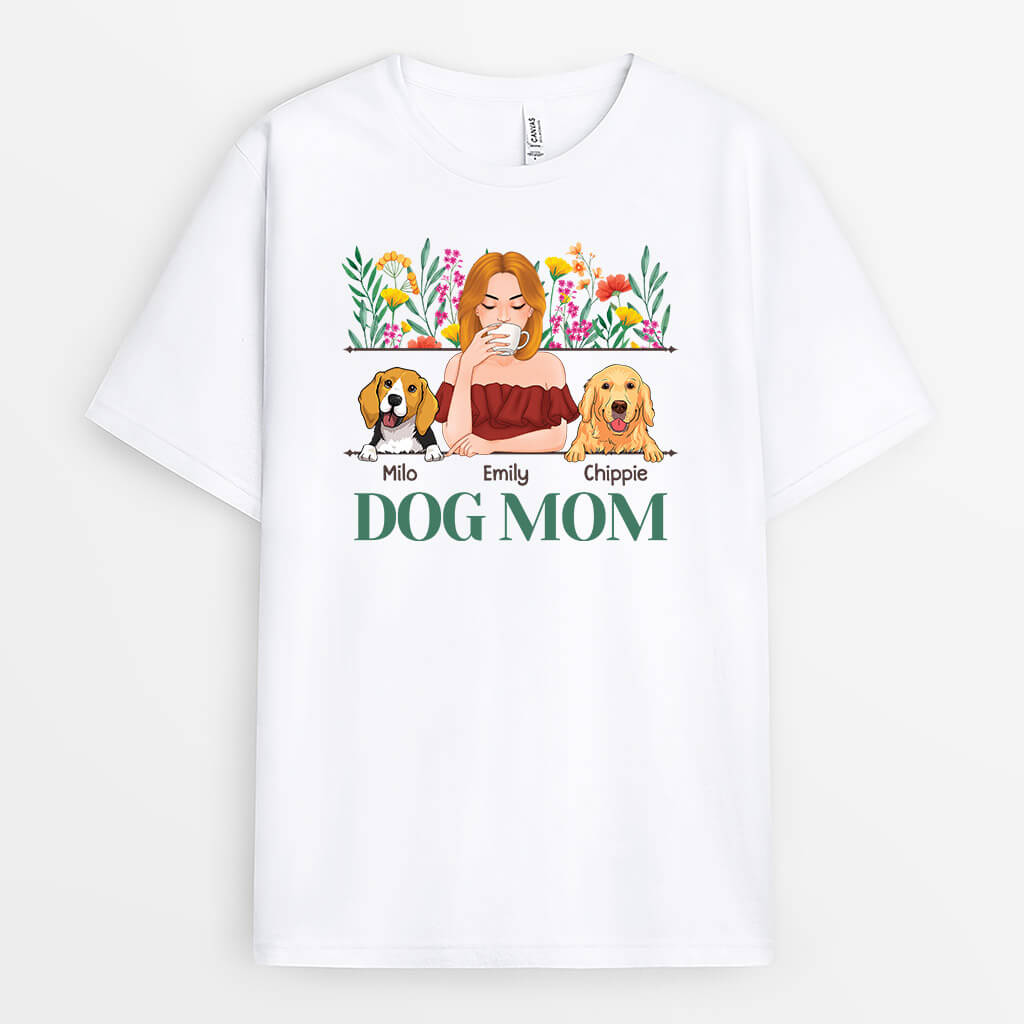 1534AUS2 personalized dog mom with flowers t shirt
