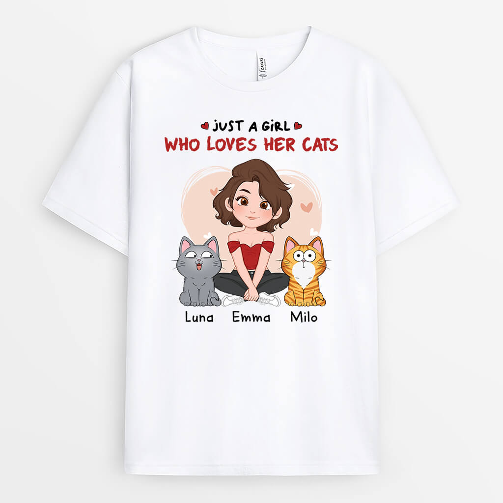 1537AUS1 personalized just a girl who loves her cats t shirt