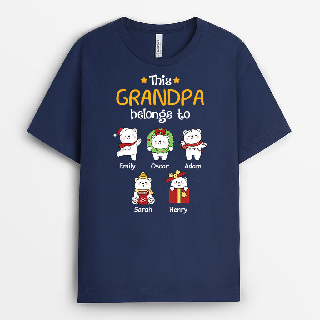 1538AUS1 personalized this daddy grandpa belongs to christmas bears t shirt