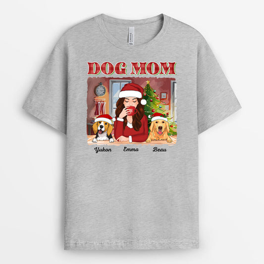 1544AUS2 personalized dog mom sipping christmas t shirt