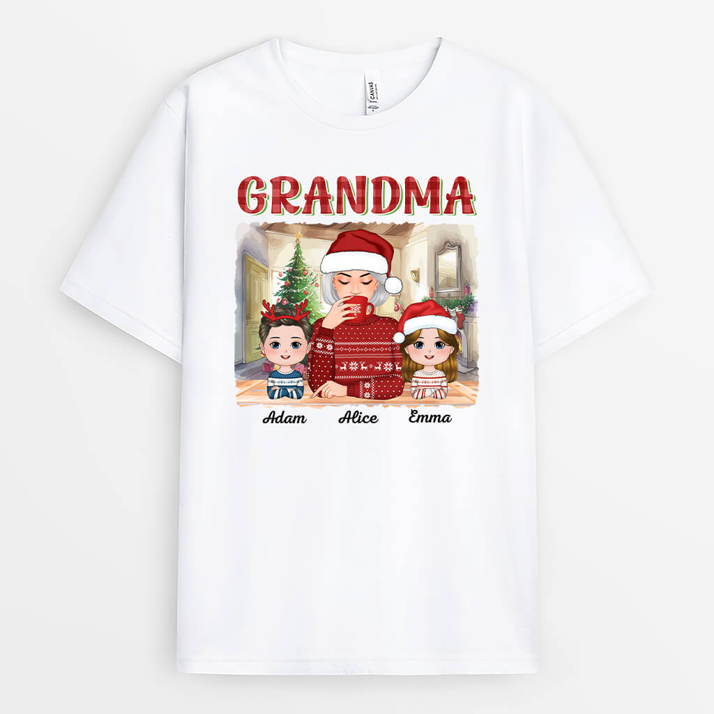 1545AUS1 personalized grandma sipping christmas t shirt