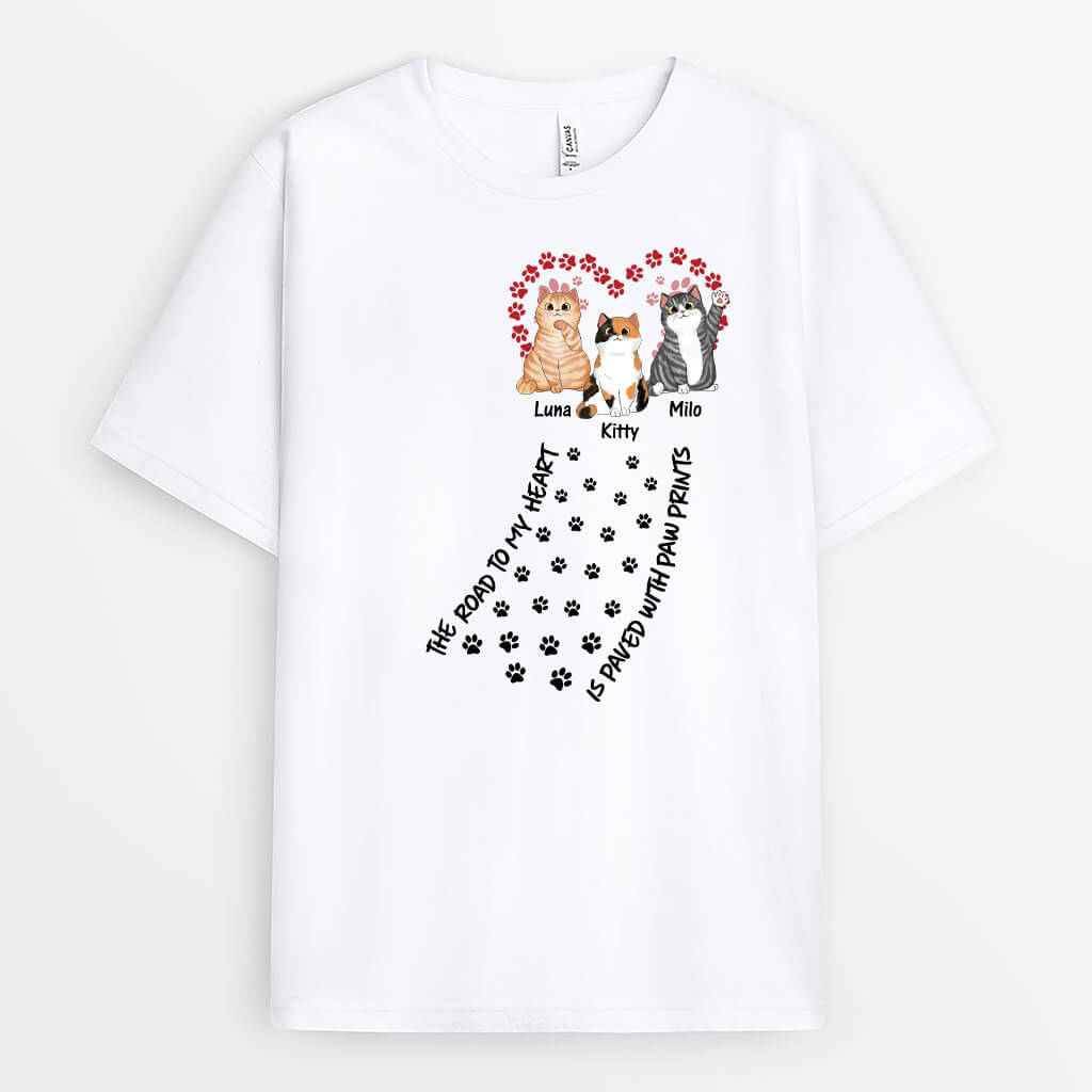 1611AUS1 personalized road to my heart fluffy cats t shirt