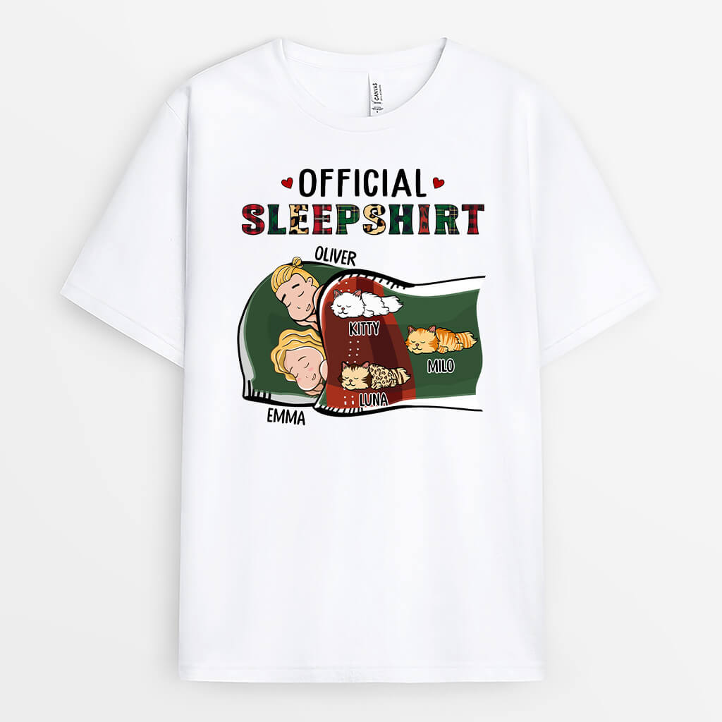 1642AUS1 personalized official sleepshirt couple with pets t shirt