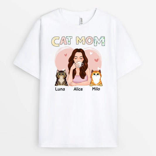 1655AUS1 personalized cat mom little flower t shirt